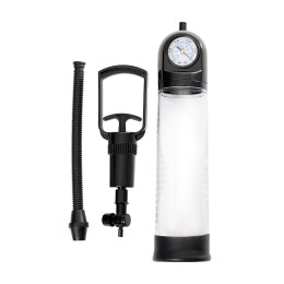 Помпа для пениса Штучки-дрючки вакуумная, с манометром, чёрная, 20 см