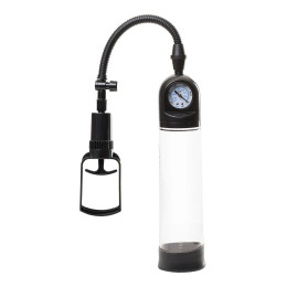 Помпа для пениса Штучки-дрючки вакуумная, с манометром, чёрная, 20 см