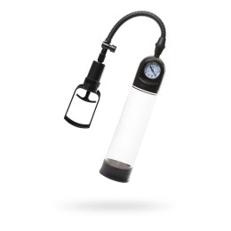 Помпа для пениса Штучки-дрючки вакуумная, с манометром, чёрная, 20 см