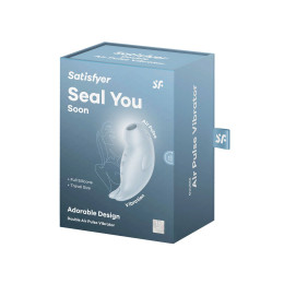 Вакуумный стимулятор клитора с вибрацией Satisfyer Seal You Soon, силикон, голубой, 11 см