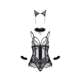Комплект Candy Girl Kati (корсет, трусики, чокер, ободок-ушки, наручники), черный, OS