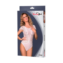 Боди со стразами Candy Girl Delight, кружево, сетка, белый, XL