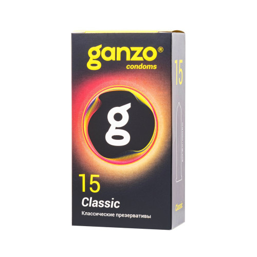 Презервативы Ganzo, classic, классические, латекс, двойная смазка, 18,5 см, 5,2 см, 15 шт.