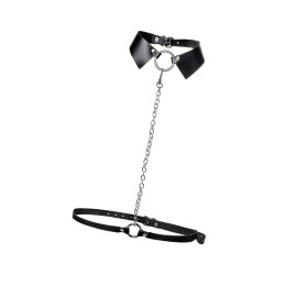 Портупея-чокер-ошейник Pecado BDSM, с поводком и карабином в виде кольца, натуральная кожа, чёрная