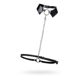 Портупея-чокер-ошейник Pecado BDSM, с поводком и карабином в виде кольца, натуральная кожа, чёрная