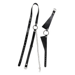 Портупея-чокер-ошейник Pecado BDSM, с поводком и карабином в виде кольца, натуральная кожа, чёрная