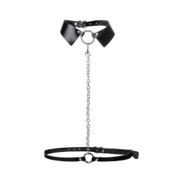 Портупея-чокер-ошейник Pecado BDSM, с поводком и карабином в виде кольца, натуральная кожа, чёрная
