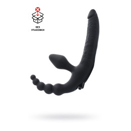 Безремневой страпон с вибропулей, силикон, черный, 35 см (в пакете)