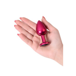 Анальная втулка Metal by TOYFA, металл, красная, с чёрным кристаллом, 8,2 см, Ø3,4 см, 85 г