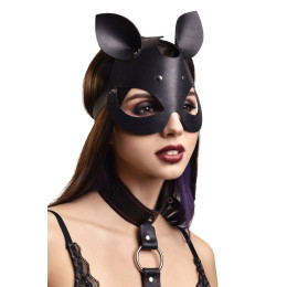 Маска Pecado BDSM, с ушками кошки, натуральная кожа, черный