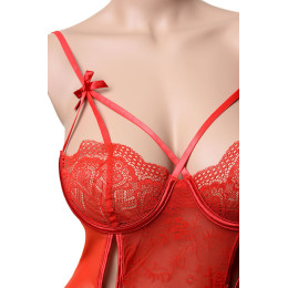 Эротическое боди Candy Girl Charis, кружево, сетка, красный, XL