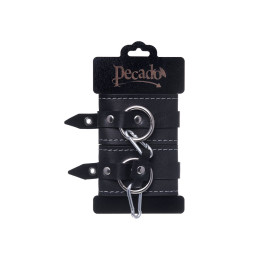 Наручники Pecado BDSM, двухслойные с белой строчкой, натуральная кожа, черные