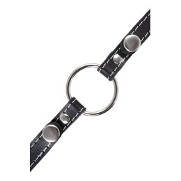 Кляп Pecado BDSM, «Кольцо 39 мм», с белой строчкой, натуральная кожа, черный