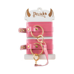 Оковы Pecado BDSM, прямоугольные, однослойные, натуральная кожа, розовый