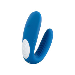 Многофункциональный стимулятор для пар Satisfyer Double Whale, силикон, голубой, 17 см.