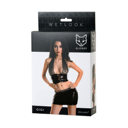 Комплект Glossy Gigi из материала Wetlook, черный, S