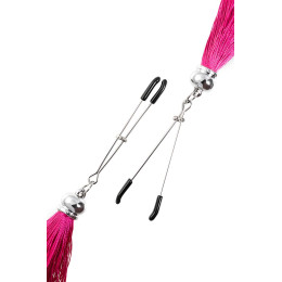 Зажимы на соски Pecado BDSM, «Вилки», с кисточками из шелка, металл, бордовые