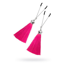 Зажимы на соски Pecado BDSM, «Вилки», с кисточками из шелка, металл, бордовые