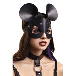 Маска Pecado BDSM, с ушками мышки, натуральная кожа, черный