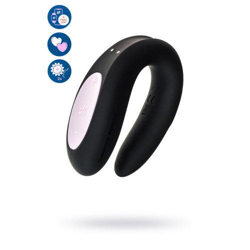 Многофункциональный стимулятор для пар Satisfyer Double Joy Connect App, силикон, чёрный, 9,14 см