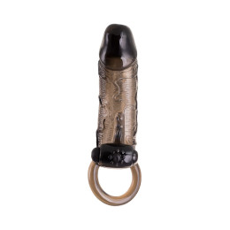 Насадка на пенис XLover by TOYFA, с кольцом и вибрацией, TPE, черный прозрачный, 14.5 см