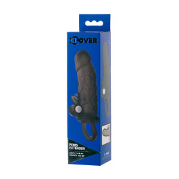 Насадка на пенис XLover by TOYFA, с кольцом и вибрацией, TPE, черный прозрачный, 14.5 см