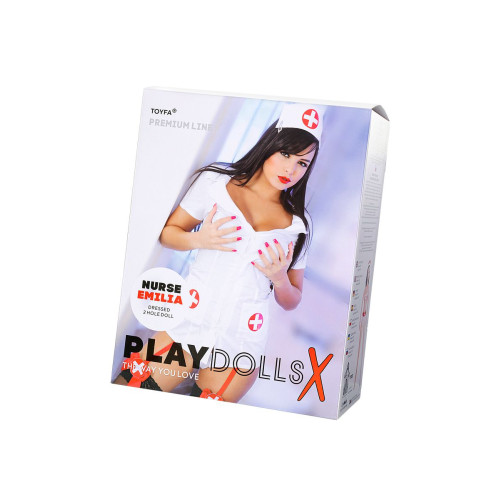Кукла надувная Dolls-X by TOYFA Медсестра Emilia, реалистичная голова,брюнетка, с двумя отверстиями