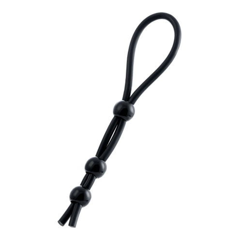 Лассо на пенис A-Toys by TOYFA Leatt с тремя бусинами, силикон, черный, 19,5 см