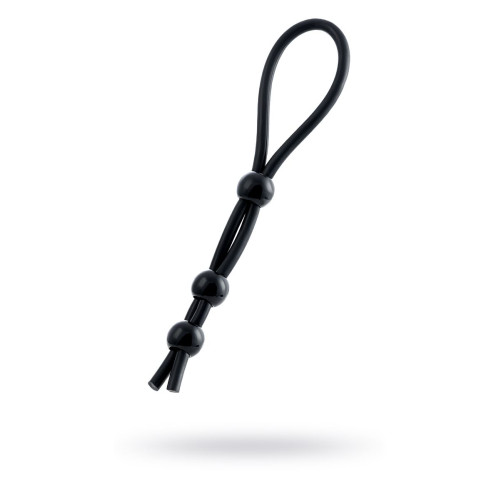 Лассо на пенис A-Toys by TOYFA Leatt с тремя бусинами, силикон, черный, 19,5 см