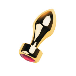 Анальная втулка Metal by TOYFA, металл, золотая, с красным кристаллом, 10,8 см, Ø 4 см, 195 г