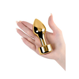 Анальная втулка Metal by TOYFA, металл, золотая, с красным кристаллом, 10,8 см, Ø 4 см, 195 г