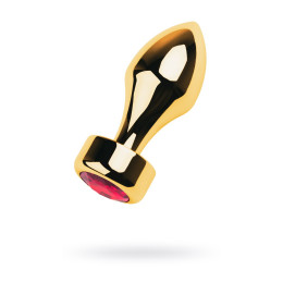 Анальная втулка Metal by TOYFA, металл, золотая, с красным кристаллом, 10,8 см, Ø 4 см, 195 г