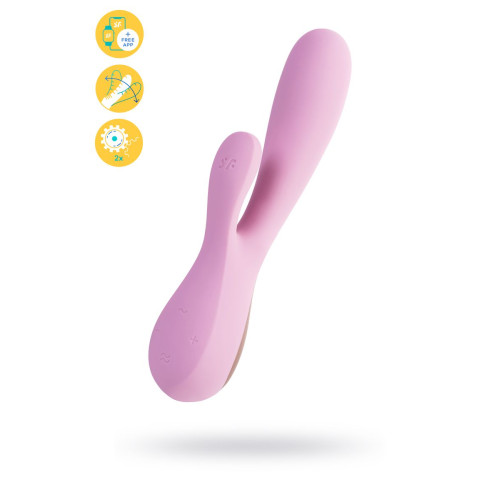 Нереалистичный вибратор Satisfyer Mono Flex Connect App, силикон, розовый, 20,4 см.