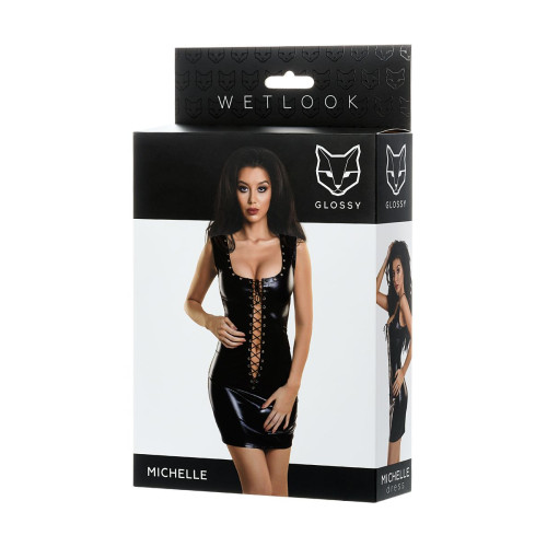 Платье Glossy MICHELLE из материала Wetlook с заклепками, черный, XL