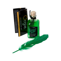 Комплект для сладких игр Orgie Lips (массажное масло для поцелуев, перо), яблоко, 100 мл