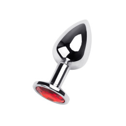 Анальная втулка Metal by TOYFA, металл, серебряная, с красным кристаллом, 8 см, Ø 3,5 см, 265 г