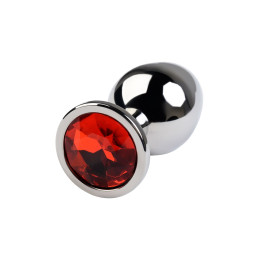 Анальная втулка Metal by TOYFA, металл, серебряная, с красным кристаллом, 8 см, Ø 3,5 см, 265 г
