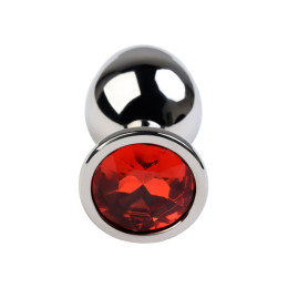 Анальная втулка Metal by TOYFA, металл, серебряная, с красным кристаллом, 8 см, Ø 3,5 см, 265 г