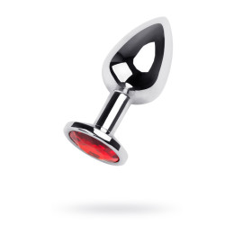 Анальная втулка Metal by TOYFA, металл, серебряная, с красным кристаллом, 8 см, Ø 3,5 см, 265 г