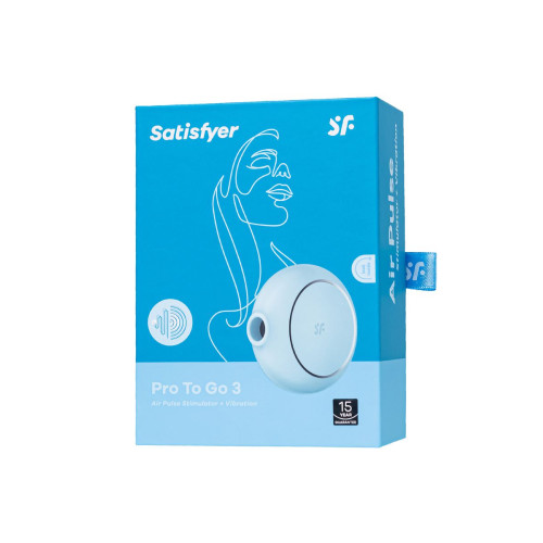 Вакуумный стимулятор клитора с вибрацией Satisfyer Pro To Go 3, голубой, 8,5 см