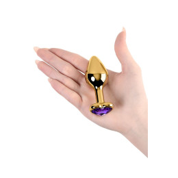 Анальная втулка Metal by TOYFA, металл, золотая, с фиолетовым кристаллом, 8 см, Ø 3 см, 165 г