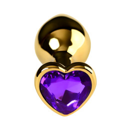 Анальная втулка Metal by TOYFA, металл, золотая, с фиолетовым кристаллом, 8 см, Ø 3 см, 165 г