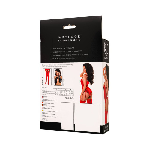 Боди Glossy Doja из материала Wetlook, красный, M