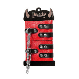 Оковы Pecado BDSM, мягкие, с двумя ремешками с люверсами, натуральная кожа, красно-чёрные