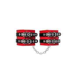 Оковы Pecado BDSM, мягкие, с двумя ремешками с люверсами, натуральная кожа, красно-чёрные