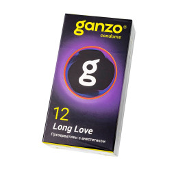 Презервативы Ganzo, Long Love,с анастетиком, латекс,18 см, 5,2 см, 12 шт.