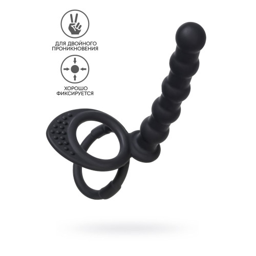 Насадка на пенис для двойного проникновения Black&Red by TOYFA, силикон, черный, 19,5 см