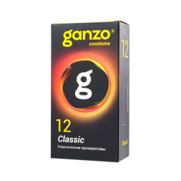 Презервативы Ganzo, classic, классические, латекс, двойная смазка, 18,5 см, 5,2 см, 12 шт.