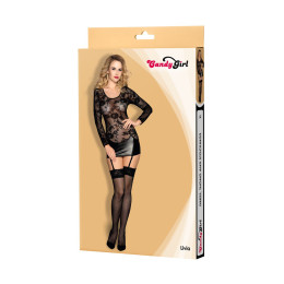 Платье с пажами, стринги и чулки Candy Girl Livia, кружево, Wetlook, черный, OS