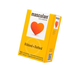Презервативы Masculan, Ribbed+Dotted №21, латекс, кольца, точечные, розовые, 19 см, 5,3 см, 21 шт.